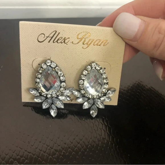 Alex Ryan Glamorous Silver Earrings | Drop Earrings | Bling | Faux Diamonds - Picture 4 of 7